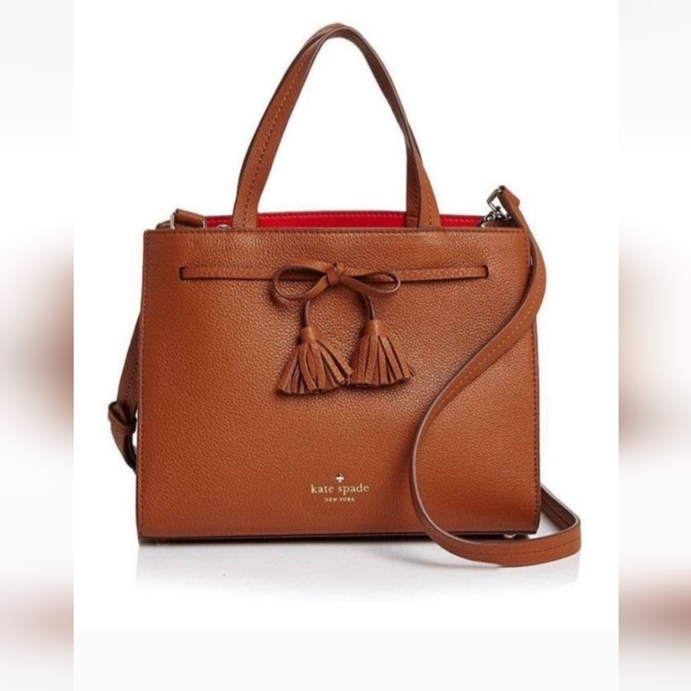NWOT Kate Spade Hayes Mini Satchel Brown Leather Crossbody Handbag Red Interior
